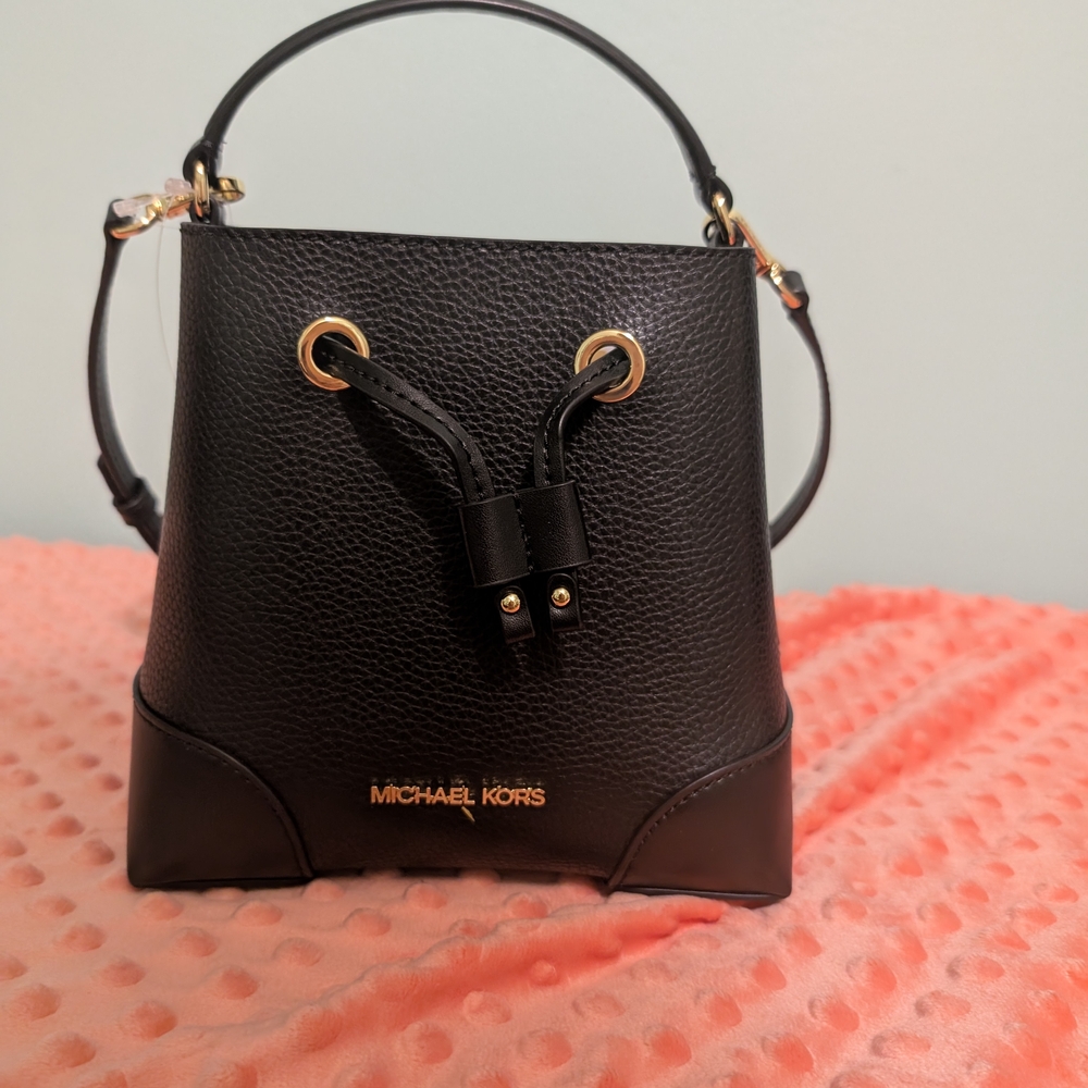 Michael Kors Black Shoulder Bag with Gold Accents